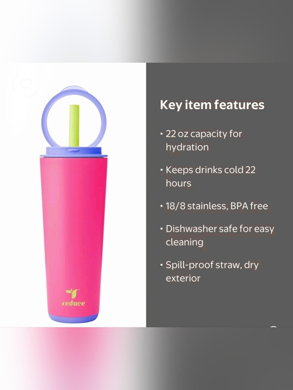 Reduce Pink Halo Tumbler 22 OZ - Picture 2 of 6